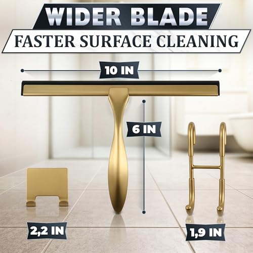 Gold Squeegee for Shower Glass, 10" Silicone Blade, Stainless Steel - color: Gold, size: 10 Inch