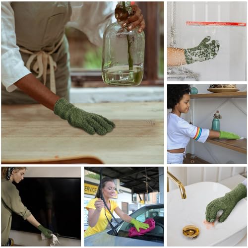 Patelai 2 Pairs Microfiber Gloves for plants Dusting Cleaning Glove Mittens House Cars Blinds Dusting(Olive Drab, Grass Green,Large) - color: Olive Drab, Grass Green, size: Large