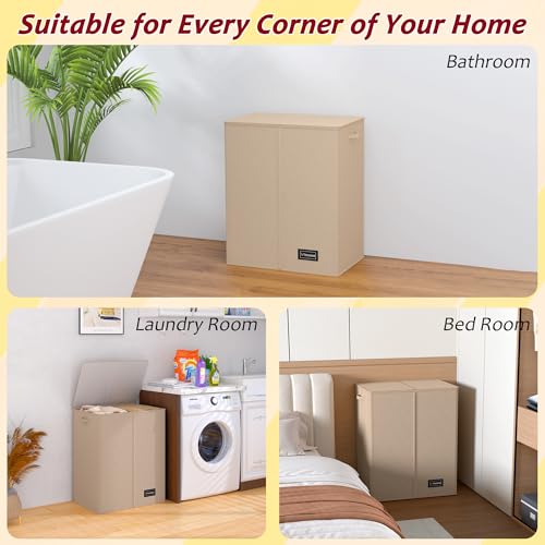 150L Laundry Hamper 2 Section, Large Laundry Hamper with Lid, Dirty Clothes Hamper with 2 Removable Inner Bags, Collapsible Laundry Basket Organizer for for Clothes Toys Towels, Hamper 2 Compartment - color: Oatmeal, size: 150L