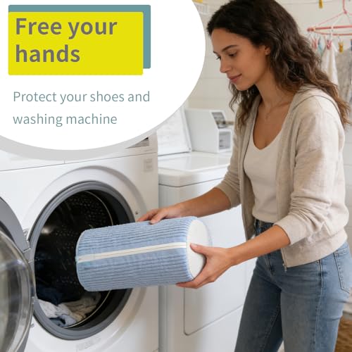 Shoe Washing Machine Bag Laundry Shoe Bag for Washer and Dryer Reusable 2pc Shoe Cleaning Bags for Sneakers 360° Deep Cleaning Machine for All Shoes Types With Invisible Zipper - color: Light Blue