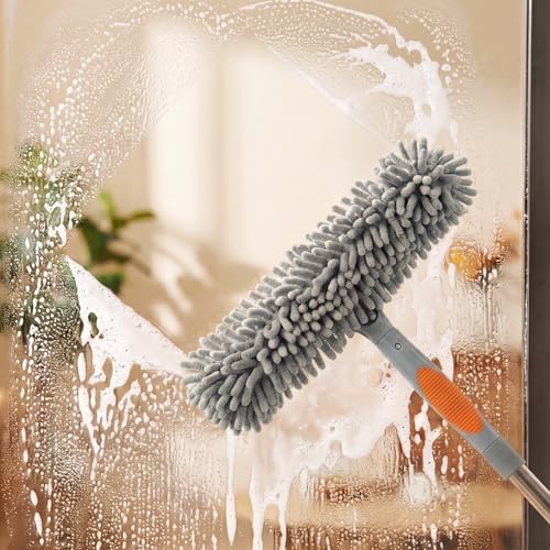 67" Window Squeegee for Window Cleaning with Extension Pole, 3-in-1 - color: Gray