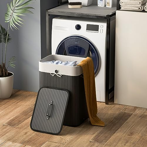 Giantex Bamboo Laundry Hamper with Lid Removable Liner & Handles - color: Black