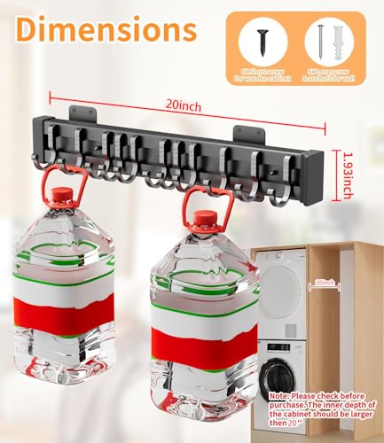 Pull Out Broom Holder With 12 Adjustable Row Sliding Hook - Black 20.1inch - color: Black, size: 51cm/20.01inch