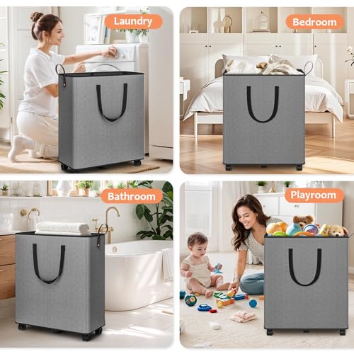 SpaceTrove Rolling Laundry Basket with Wheels, Laundry Hamper, 136L, Grey - color: Grey, size: 136L