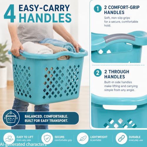 Teal Laundry Basket Set of 2 with Silver Handles, 2 Bushel - color: Blue 2pcs