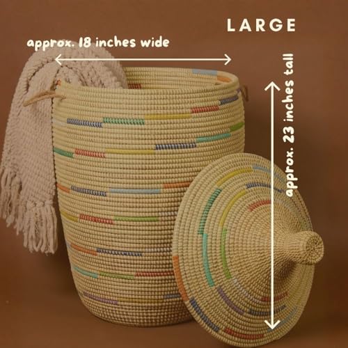 Big Blanket Basket, Beige Decorative Wicker Hamper with Lid and Handles, 18" Wide, 23" Tall - color: Beige Color Swirl