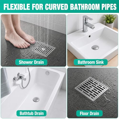 40inch Bathroom Drain Hair Remover Tool with Rotating Handle, Reinforced Steel Core Drain Snake Cleaner for Shower, Bathtub and Bathroom Sink, Flexible Hair Clog Removal Tool for Narrow Drains(6PCS)