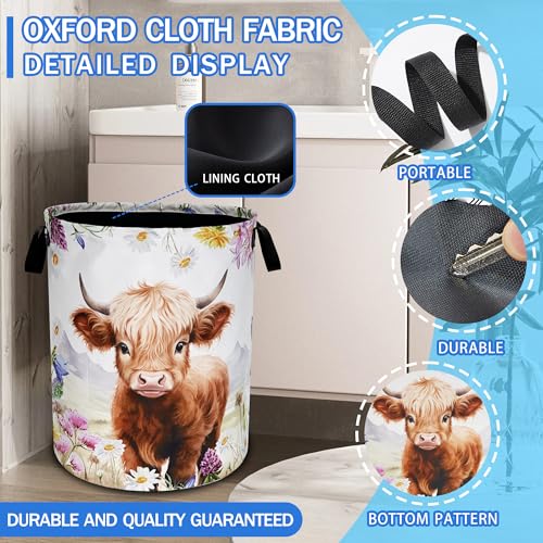 Highland Cow Laundry Basket Oxford Cloth Animal Flowers Laundry Hamper - color: Highland Cow