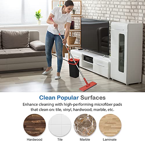 Tethys Flat Floor Mop and Bucket Set for Professional Home Floor Cleaning System with Aluminum Handle/2-Washable Microfiber Pads Perfect Home + Kitchen Cleaner for Hardwood, Laminate, Tiles, Vinyl