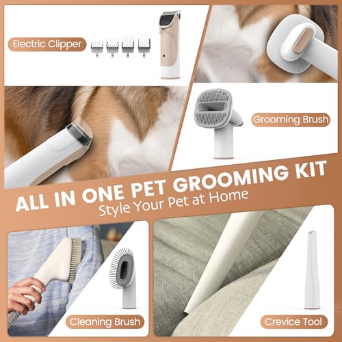 FIXR Dog Grooming Vacuum, Pet Grooming Kit with Dog Clippers, 2.5L Dust Cup 11000Pa Dogs Vacuum for Shedding Grooming, 5 Grooming Tools Home Cleaning in 1, Low Noise Pet Grooming Vacuum for Dogs - color: Pink