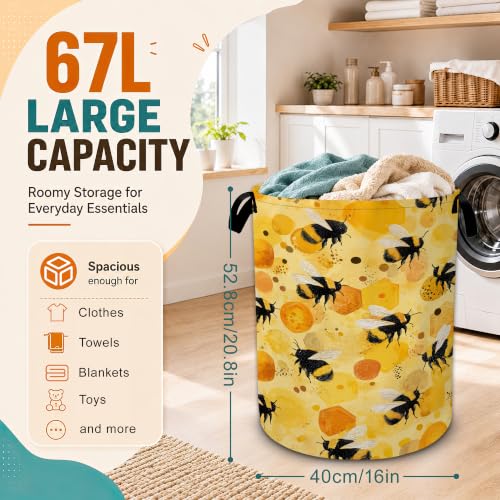 Cute Bee Laundry Basket,Foldable Oxford Laundry Hamper with Handles,Collapsible Clothes Storage Basket for Bedroom,Bathroom,or Laundry Room,20.8 x 16 Inches - color: Cute Bee