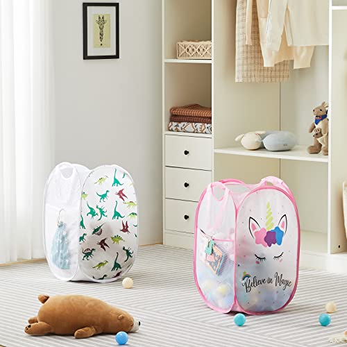 TECHMILLY Collapsible Mesh Pop Up Laundry Hamper with Sturdy Handles and Side Pocket - Portable Foldable Clothes Baskets for Dorm, Bathroom & Travel Storage (Unicorn) - color: Unicorn, size: 1 Pack
