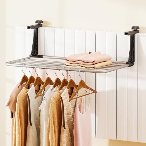 GIANTEX Portable Clothes Drying Rack, 25.5" Aluminum Hanging Laundry Rack with Adjustable and Foldable Brackets, Radiator Airer, Indoor Outdoor Towel Rack for Balcony Railings, Windowsill - size: 25.5"L