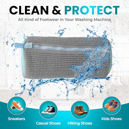 Premium Shoe Washing Machine bag 2 Pack – 360° Self-Locking Zipper Reusable Sneaker Laundry Set – Heavy-Duty Microfiber Shoe Washing Bag for Washer & Dryer, Boots & Athletic Footwear (Grey) - color: Grey 2Pcs