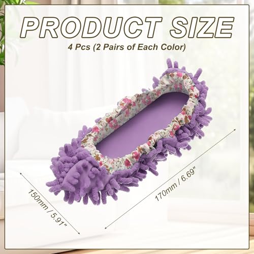 uxcell 4 Pcs Mop Slippers, Mop Socks Microfiber Shoe Covers Washable Mopping Slippers for Floor Home Use, Floral Lace, Purple - color: Purple