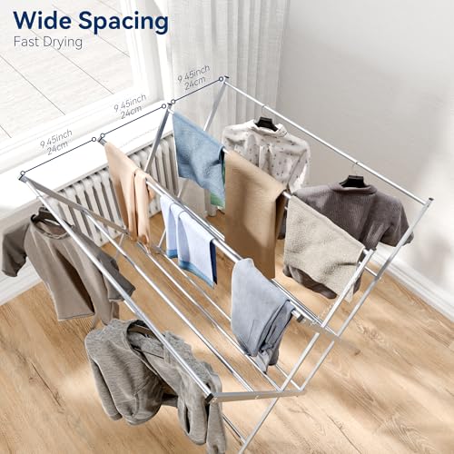 Whitmor Drying Rack Clothing, Foldable Clothes Drying Rack for Laundry, 12 Metal Bars for Hanging Clothes, Indoor & Outdoor Use, 36.2" D x 30.3" W x 40.5" H, Silver - color: Aluminium