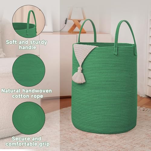 JMvicyroam 100L Cotton Rope Laundry Basket Hamper, Dark Green - color: Dark Green, size: 100L