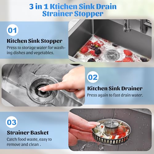 NinjaTiger Kitchen Sink Drain Strainer - 2-Pack 3-in-1 Stainless Steel Kitchen Sink Stopper Pop-Up Sink Drain Strainer Basket Kitchen Sink Stopper for US Standard 3-1/2'' Drain | Gunmetal Gray - color: Gunmetal Grey-2pack