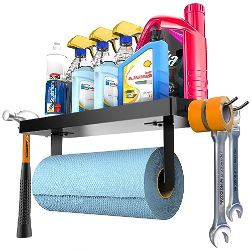 ZUNTO Wall Mounted Paper Towel Holder with Shelf for Garage, Drilling - color: Black-garage