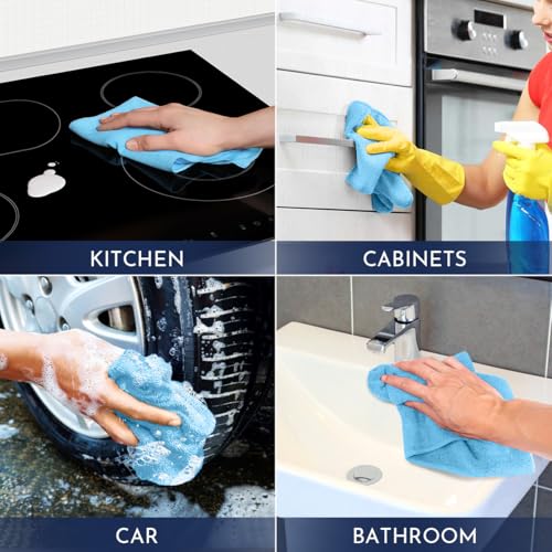 GLIMGLINT Microfiber Cleaning Cloth, 150 Pack Towels for Cars 14 X12 Inch - color: Blue