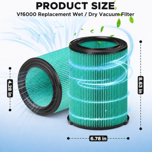 2 Pack VF6000 Replacement Filter Compatible with Rigid Shop Vac Filters - color: VF6000