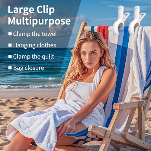 Senbowe Extra Large 6 Pack Beach Towel Clips, 5.1 Inch Pool Chair Clips,Heavy Duty Plastic Clothes Pins,Quilt Drying Clips,Windproof Clothes Clips,Keep Your Towel,Blankets to Dry on Clothesline - color: Blue, Khaki (5.1 Inch)
