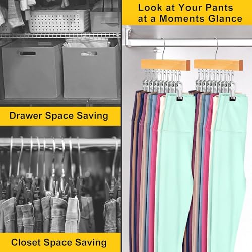 Legging Organizer for Closet, Pants Hangers with Clips Holds 20 Leggings, Jeans, Hats, Shorts, Socks, 360° Rotating Space Saving Hanging Clothes Organizer for Closet Organizers and Storage 4Pcs Wood - color: Natural, size: 4 Pack