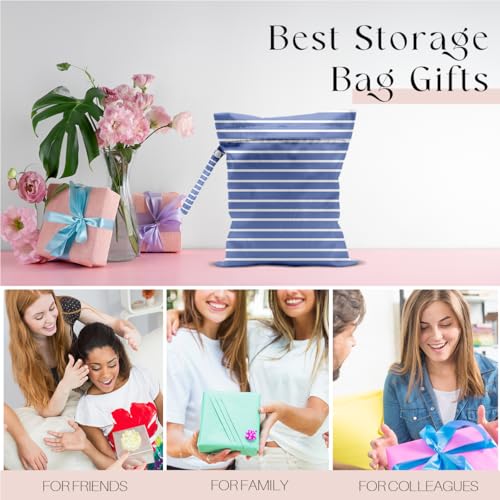Wet Bag, Wet Dry Bag, Waterproof Swim Bags, Machine Washable Reusable Bags for Beach, Pool, Diapers, and Dirty Yoga Gym Clothes(Classic Blue & White Horizontal Stripe Pattern - color: Blue & White Horizontal Stripe