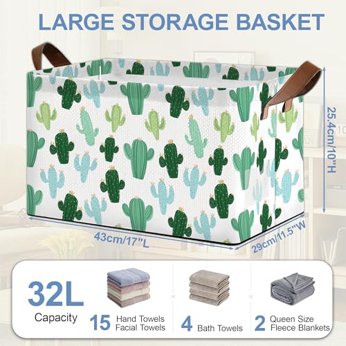 Cactus Tropical Storage Basket,Collapsible Storage Bin Cubes for Living Room Bedroom Blankets Home Storage 17x11.5x10Inch - color: Cactus Tropical