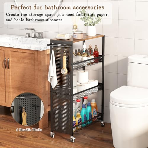 Utility Slim Storage Cart 4 Tier Rolling Laundry Room Organization Cart: - color: Black, size: 9.1 inch wide