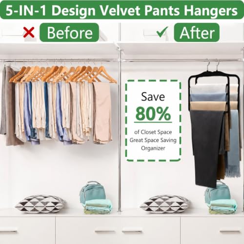 2 Pack Non-Slip Velvet Pants Hangers, Magic Space Saving Closet Organizers - color: Braided Black, size: Large