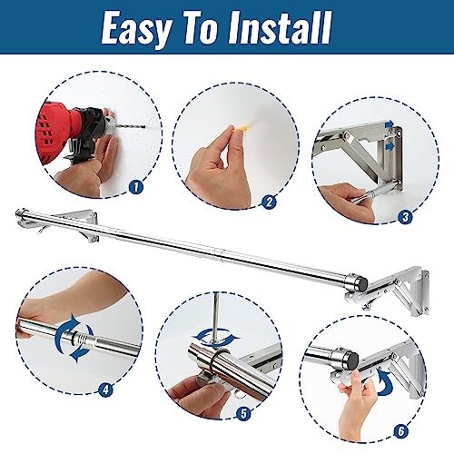 TBMLC Foldable Wall Mounted Clothes Rack- 44'' Long Rod & 2 Thick Bases - style: 44 inches length