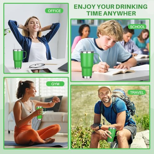 30 oz Tumbler with Handle, Stainless Steel Insulated Tumbler with Lid and Straw, Double Wall Vacuum Coffee Mug Tumbler, Insulated Coffee Thermal Cup for Cold and Hot (Fruit Green) - color: Fruit Green, size: 30 Ounces