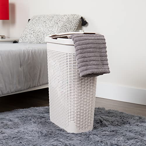 Mind Reader 40L Slim Laundry Hamper with Lid, Narrow Clothes Baskets, Set of 2, Ivory - color: Ivory, size: Set of 2