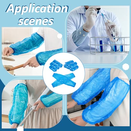 AHANDMAKER 200 Pcs Plastic Arm Sleeves Waterproof Protective Cover 15.43in Long Disposable Sleeve Protectors for Cleaning Painting Cooking Decoration, Deep Sky Blue