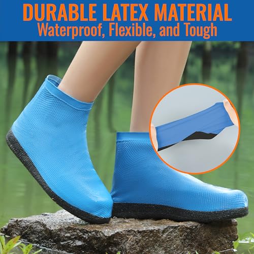 Rain Shoe Covers Waterproof Reusable Galoshes Overshoes - color: Blue, size: Large