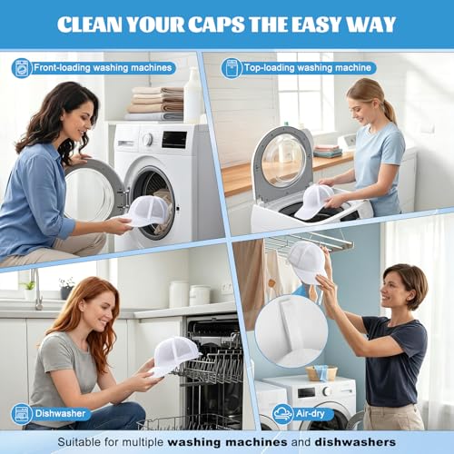 Eiito Hat Washer Cage, Hat Washer for Washing Machine or Dishwasher - color: With Mesh White 1 Pack