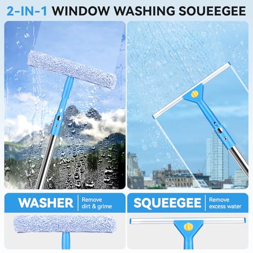 10FT/118Inch Professional Window Squeegee,Window Cleaner Tool with Extendable Long Handle,Window Squeegee Equipment for Indoor Outdoor High Windows, Shower Glass, Car Glass(Blue)
