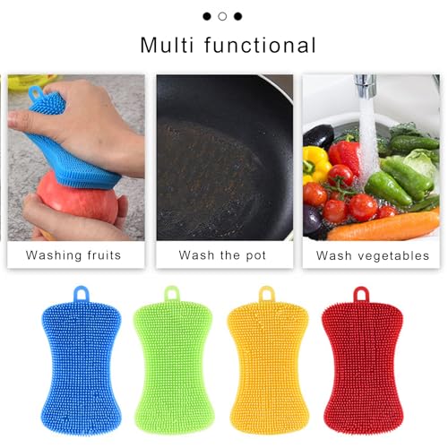 2Packs Silicone Dish Scrubber Sponges, Multi-Purpose Cleaning Brushes,Double Sided Cleaning Brush