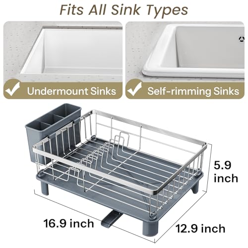 SNTD Dish Drying Rack for Small Kitchen Counter, 12.9" W x 16.9" L, Silver - color: Silver, size: 12.9" W x 16.9" L