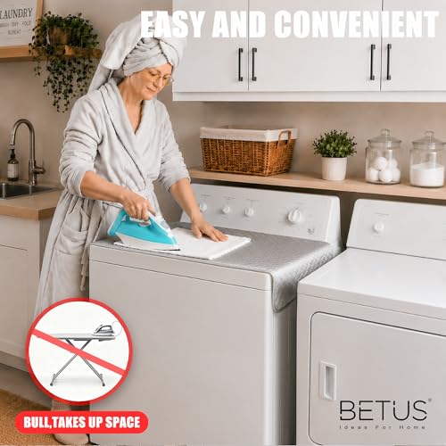 Betus Magnetic Ironing Mat - 33x17.5 in Foldable Double Sided Portable Ironing Pad, Heat Resistant Quilted Ironing Blanket Board for Washer, Dryer, Tabletop, Office, RV Travel and Small Spaces