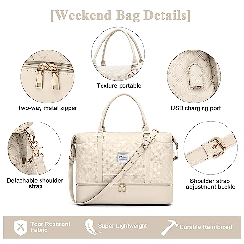 Large Travel Duffle Bag Carry on Weekend Bag with Shoes Compartment Gym Bags for Travel Women Men Waterproof Business Work Overnight Trips Sport Hospital Airplane Travel Essentials Beige - color: A19-Beige