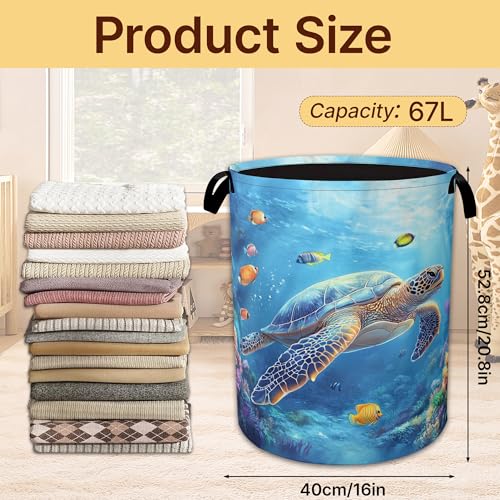 Laundry Hamper Foldable with Handles,Sea Turtle Oxford Cloth Basket,Fish Coral Colorful Large Capacity Storage Organizer for Bedroom Bathroom Dorm Room - color: Sea Turtle,Fish Coral Colorful