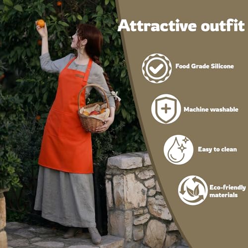 CAKETIME Colorful Aprons Made by Silicone Coated Polyester Fabric Waterproof Oilproof for Women Cooking Funny Gifts - color: Orange