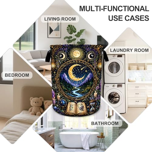 Gothic Moon Laundry Basket Foldable Oxford Laundry Hamper With Handle For Room Bathroom Bedroom - color: Gothic
