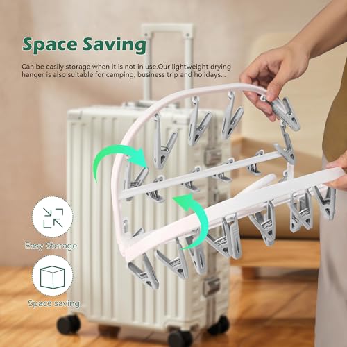 Premium Foldable Clothes Drying Hanger with 24 Clips, Anti-Rusty Plastic Drying Rack for Socks, Lingeries, Delicates and Baby Clothes (Grey) - style: 24 Clips (Grey)