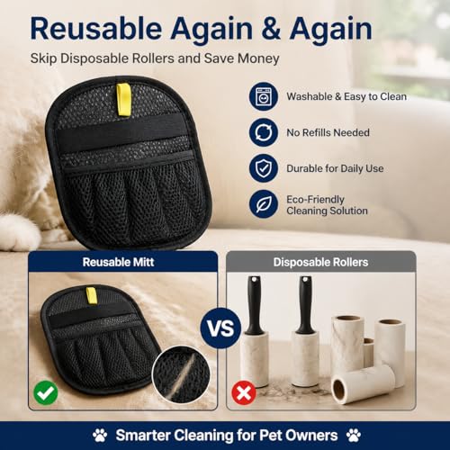 Pet Hair Remover Glove 2-Pack for Couch, Carpet, Bed & Clothing, Reusable Electrostatic Tool for Cat & Dog Hair