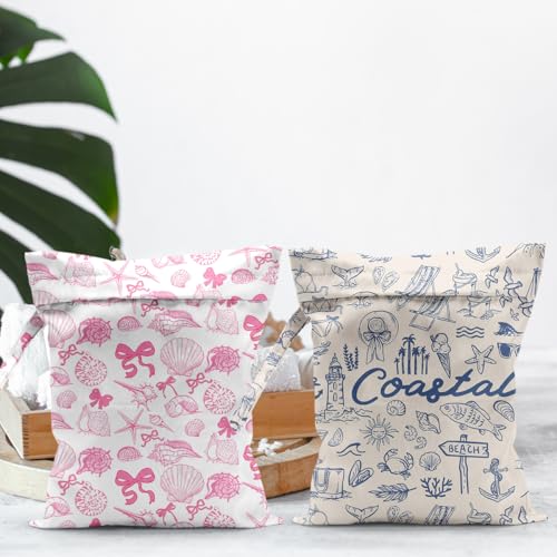2pcs Coastal Wet Dry Bag Reusable Swimsuit Waterproof Cloth Diaper Bags - color: 2pcs Coastal