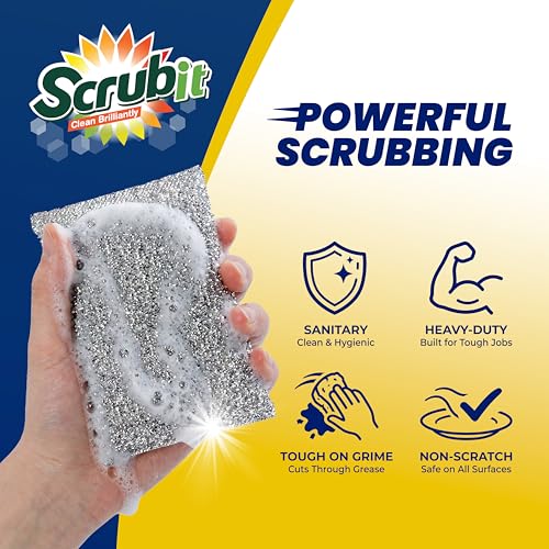 SCRUBIT Scrub Sponges for Kitchen, Non-Scratch Dish Sponges, Heavy Duty Steel Wool Scrubber Sponges Kitchen & Dishes Scrubbers (2)