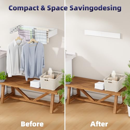 ZMBESUP Wall Mounted Drying Rack 31.5 Inch White, Foldable Retractable Clothes Drying Rack for Laundry Room Organization, Heavy Duty Space Saving Laundry Rack for Apartment Bathroom, 60lb Capacity - size: 31.5"